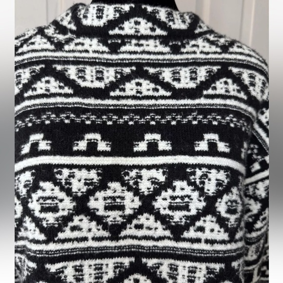J Jill Sweater Top Sz M Cozy Wool Blend Black White Jacquard Pullover Knit Boho - Picture 5 of 8